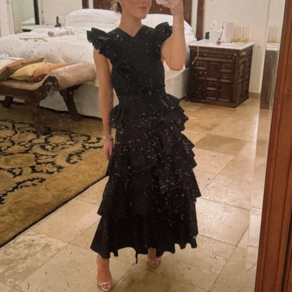 Ulla Johnson Aurore Tiered Ruffle Midi Dress Navy Sz4 Cocktail Event Party - Picture 6 of 11